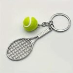 PORTACHIAVI AD ANELLO A FORMA DI RACCHETTA E PALLA DA TENNIS IN ACCIAIO INOX