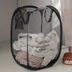CESTO PER BIANCHERIA CON RETE PIEGHEVOLE CESTA PORTATILE MULTIUSO NERO