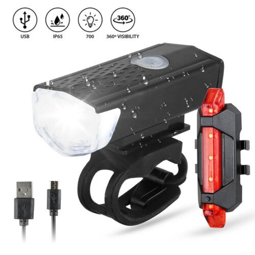 kit Set Completo Luci Bicicletta Avanti e Dietro Ricaricabile USB Faro Fanale