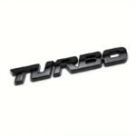 Adesivo Auto Metallizzato Turbo Nero Badge Sticker 10x1cm