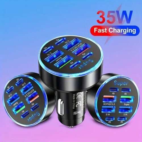 Caricatore Accendisigari 35W 4 Porte USB e 4 Porte USB-C