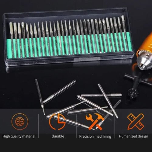 30 FRESE DIAMANTATE PUNTE LAVORAZIONI per DREMEL FRESINO MINI TRAPANO da 1/8