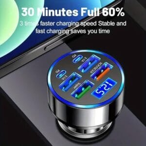 Caricabatterie Accendisigari 150W 4 Porte USB Fast Charge
