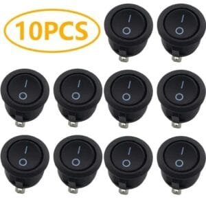 10 PZ INTERRUTTORE A BILANCIERE ROTONDO NERO 2 PIN ON/OFF 12V