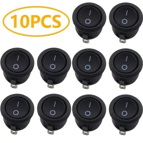 10 PZ INTERRUTTORE A BILANCIERE ROTONDO NERO 2 PIN ON/OFF 12V