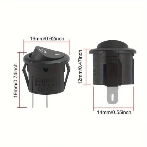 10 PZ INTERRUTTORE A BILANCIERE ROTONDO NERO 2 PIN ON/OFF 12V