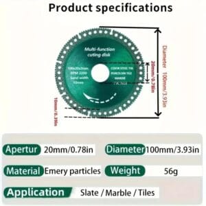 1pz Ruota da Taglio Diamantato 100mm Metallo Pietra