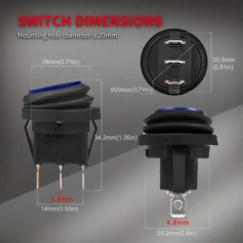2 Pezzi Interruttore Impermeabile Con Luce LED Blu ON OFF 3 Pin 12V 20A