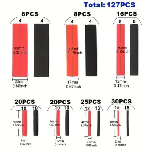 Set 127pz Tubo Termorestringente Nero Rosso in Poliolefina
