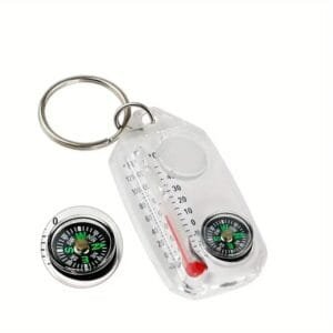 Portachiavi 3-in-1 in Acrilico Termometro Compasso Lente
