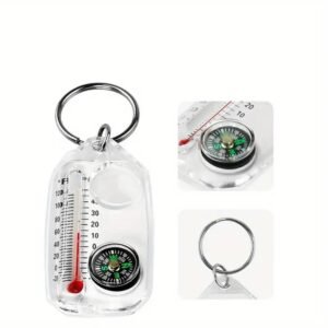 Portachiavi 3-in-1 in Acrilico Termometro Compasso Lente