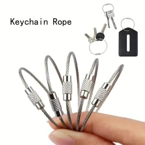 3 PZ CAVO IN ACCIAIO INOX PER PORTACHIAVI 15CM AD ANELLO AVVITABILE
