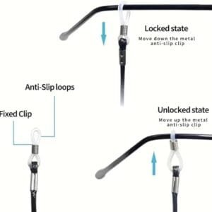 2 PEZZI Cordino Cinturino Per Occhiali da vista da sole corda lenti nero 65 cm