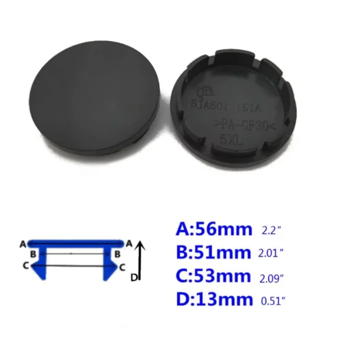 Set 4pz Coprimozzo Centrale Ruota da 56mm Nero Universale
