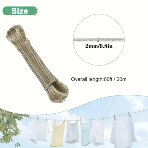 Corda per Stendibiancheria in PVC Nucleo Acciaio 20 Metri 2mm Impermeabile