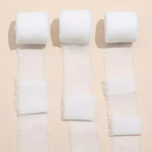 Set 3 Rotoli Nastri di Chiffon Bianco 13.7mt per Nozze Bouquet e Matrimonio