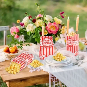 50 Confezioni Sacchetti Pop Corn Rosso e Bianco Strisce Cinema Feste Matrimoni