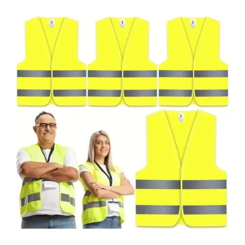 1Pz Gilet di Sicurezza Riflettenti Certificati ISO 20471 Strisce Neon Leggera