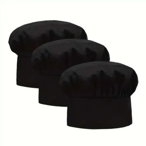 Set 2 Cappelli da Chef Nero Adulti Regolabili con Elastico Cuochi Donne Uomini