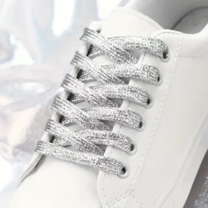 Paio di Lacci Scintillanti Argento Metallico per Scarpe 100cm Piatti Resistenti