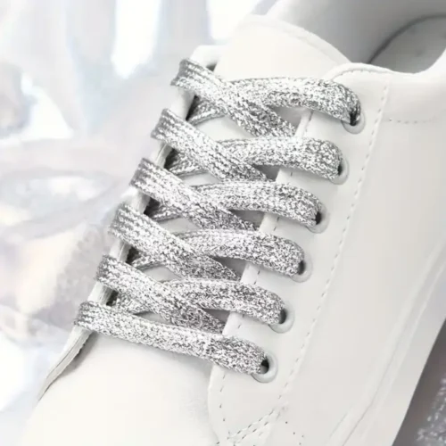 Paio di Lacci Scintillanti Argento Metallico per Scarpe 100cm Piatti Resistenti