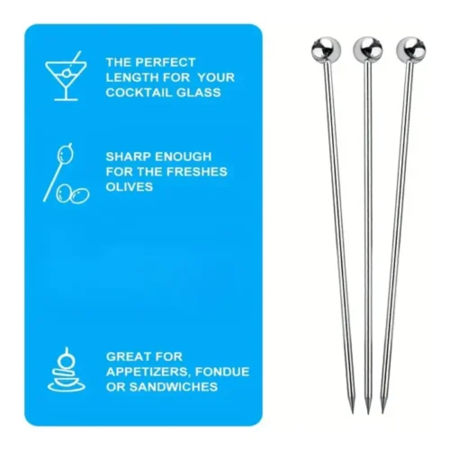 7Pzi Spiedini da Cocktail in Acciaio Inox Stuzzicadenti Riutilizzabili Martini