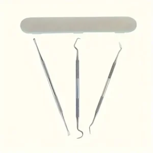 3Pzi Pulizia Denti Cani Gatti in Acciaio Inox Doppia Testa Portatili con Scatola