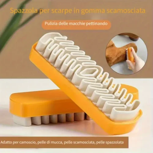 Spazzola Premium per Scarpe Camoscio e Crine Manico Plastica Pulizia Gomma