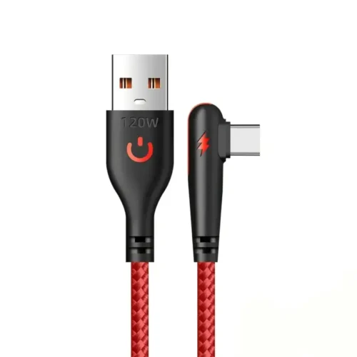 Cavo di Ricarica Veloce 120W Angolare Filo Intrecciato Type-C 6A Rosso