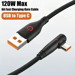 Cavo di Ricarica Veloce 120W Angolare Filo Intrecciato Type-C 6A Rosso