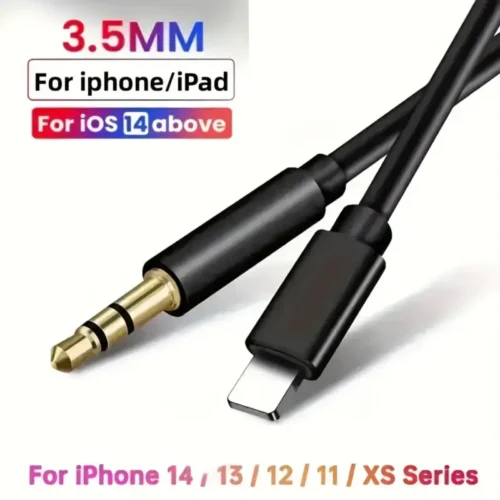 Adattatore da iOS a Cavo Aux Audio Jack 3.5mm per iPhone 14 13 12 11 X Nero