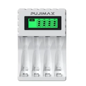 Caricabatterie intelligente LCD 4 slot ricarica rapida pile nero