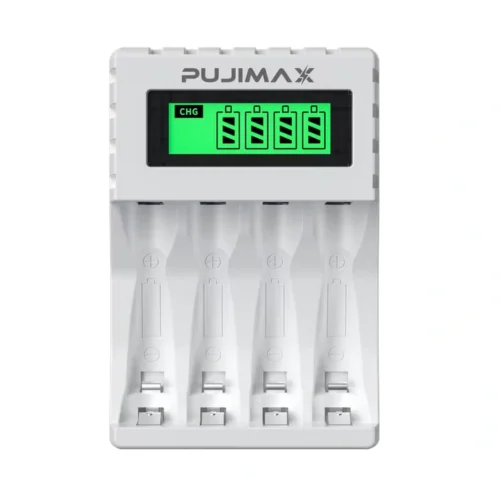 Caricabatterie intelligente LCD 4 slot ricarica rapida pile nero