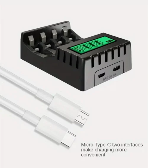 Caricabatterie intelligente LCD 4 slot ricarica rapida pile nero