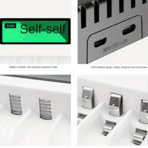 Caricabatterie intelligente LCD 4 slot ricarica rapida pile nero