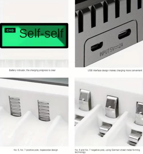 Caricabatterie intelligente LCD 4 slot ricarica rapida pile nero