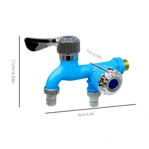 Rubinetto lavatrice blu plastica doppia uscita montaggio parete