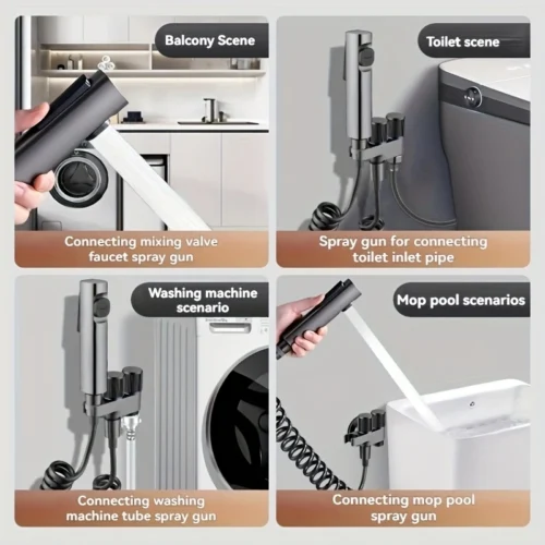 1pz pistola doccia bagno bidet tubo retrattile pulizia donna grigio