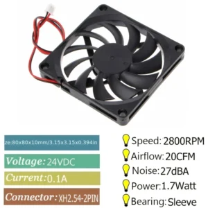 Ventola raffreddamento nera 80mm DC 12V 8010 compatta