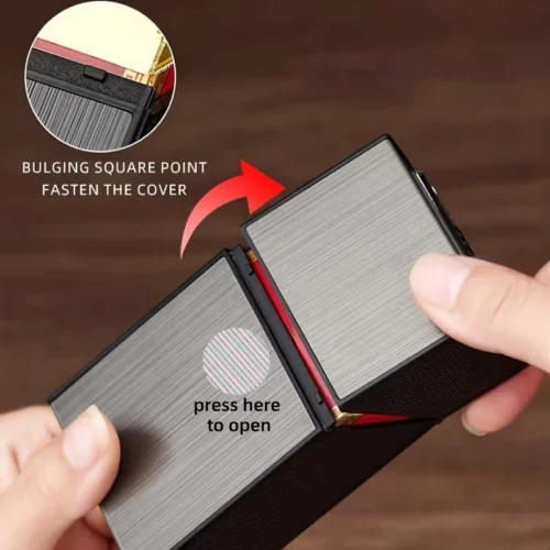 Accendino Ricaricabile Nero Portasigarette Antivento Impermeabile 20 Sigarette