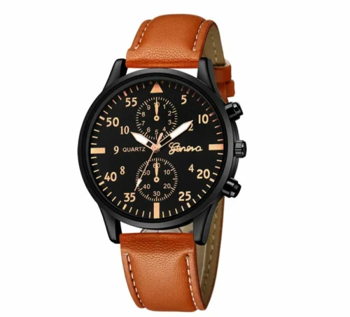 Orologio Uomo Geneva Marrone Analogico Quarzo Finto Cuoio Elegante