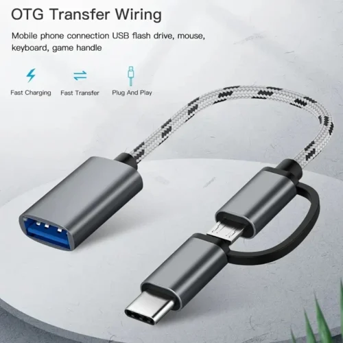 CAVO ADATTATORE OTG 2 IN 1 TRECCIA DI NYLON USB 3.0 A MICRO USB/USB-C TIPO C