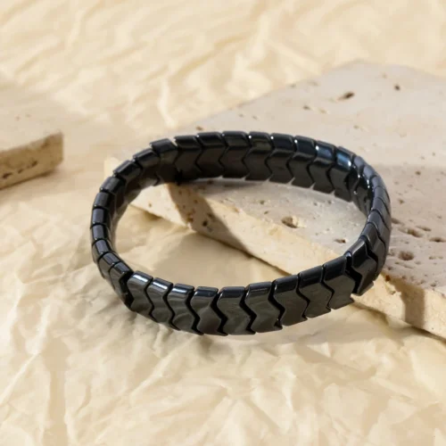 Bracciale magnetico hematite unisex perline nere onda elegante regalo