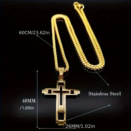 1pz ciondolo croce nero acciaio inox uomo donna accessorio elegante resistente