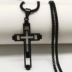 1pz ciondolo croce nero acciaio inox uomo donna accessorio elegante resistente