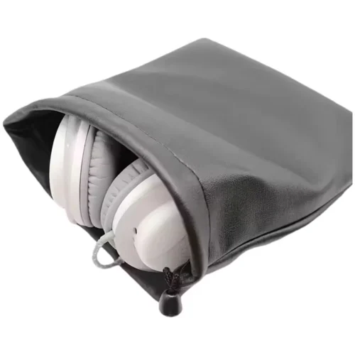 1213-1.webp Borsa stoccaggio auricolari NERA morbida grande custodia portatile PU