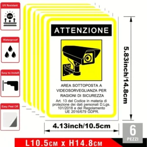 1x cartello avviso adesivo di avviso attenzione sorveglianza cancelli Sicurezza