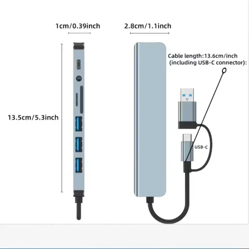 Hub multifunzione con porte USB e Tipo C, USB 3.0 + USB-C + SD/TF + Audio 3.5mm