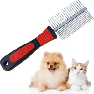 PETTINE A RASTRELLO PER CANI A PELO LUNGO CORTO DOPPIA FILA DI DENTI IN ACCIAIO