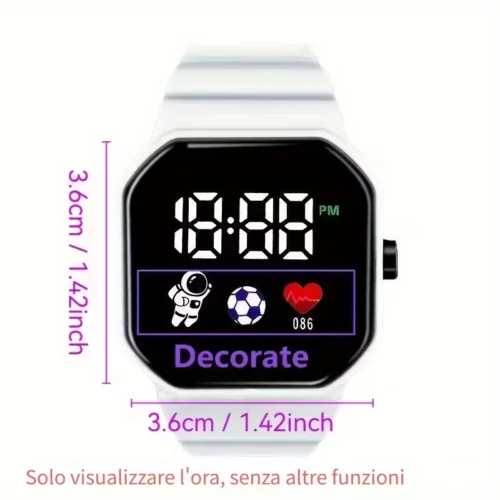 Orologio digitale NERO quadrato motivo calcistico cinturino resistente